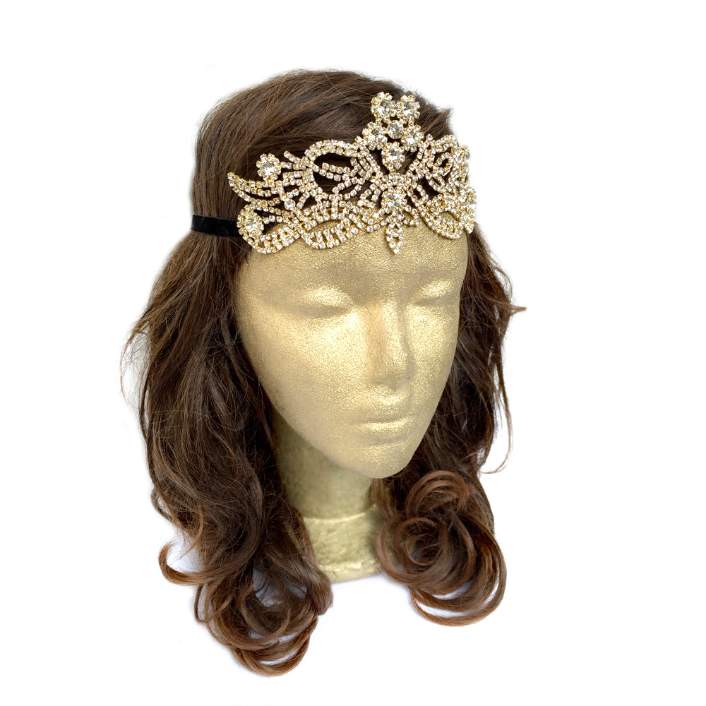 Boho Wedding Hair Piece, Gold Rhinestone Bridal Hair Accessory, Celtic Elvish Hair