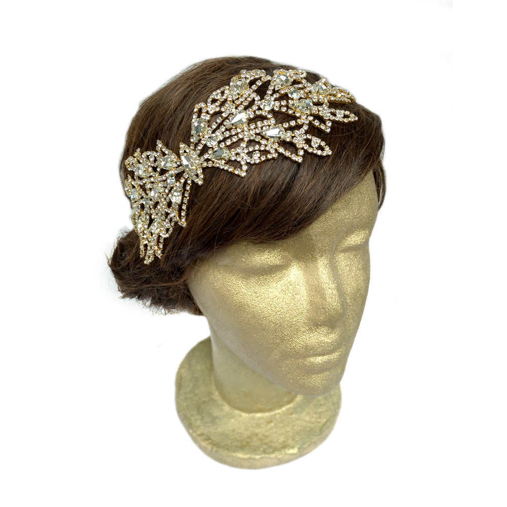 Tocado nupcial dorado, boda con diadema de copo de nieve, accesorios para el cabello estilo vintage de la década de 1940