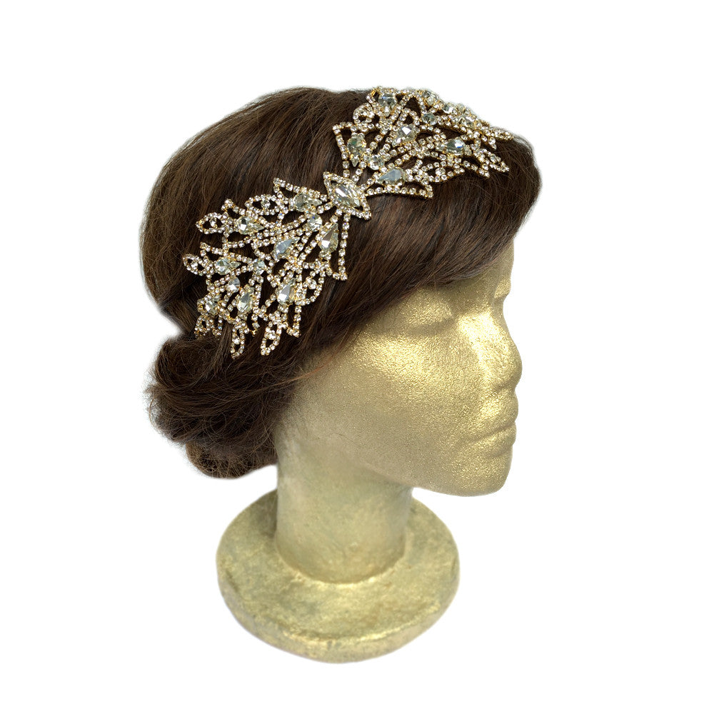 Tocado nupcial dorado, boda con diadema de copo de nieve, accesorios para el cabello estilo vintage de la década de 1940