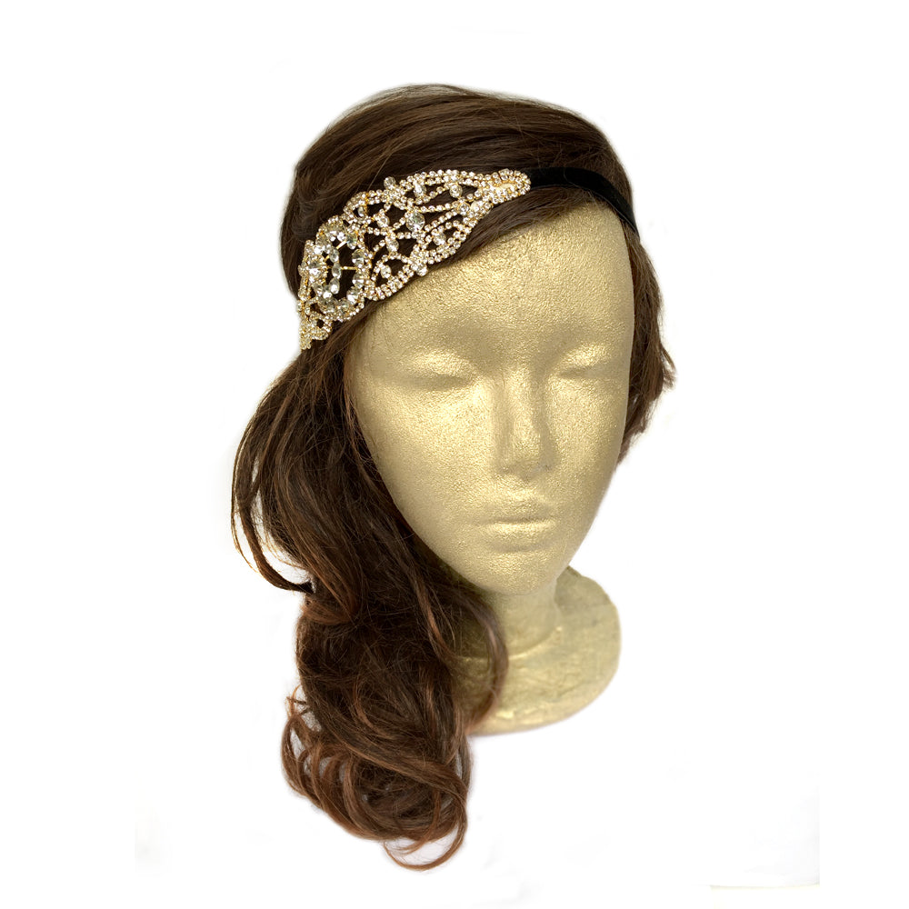 Hippie Hair Accessory, Rhinestone Headpiece for Boho Wedding, Gold Hair Piece
