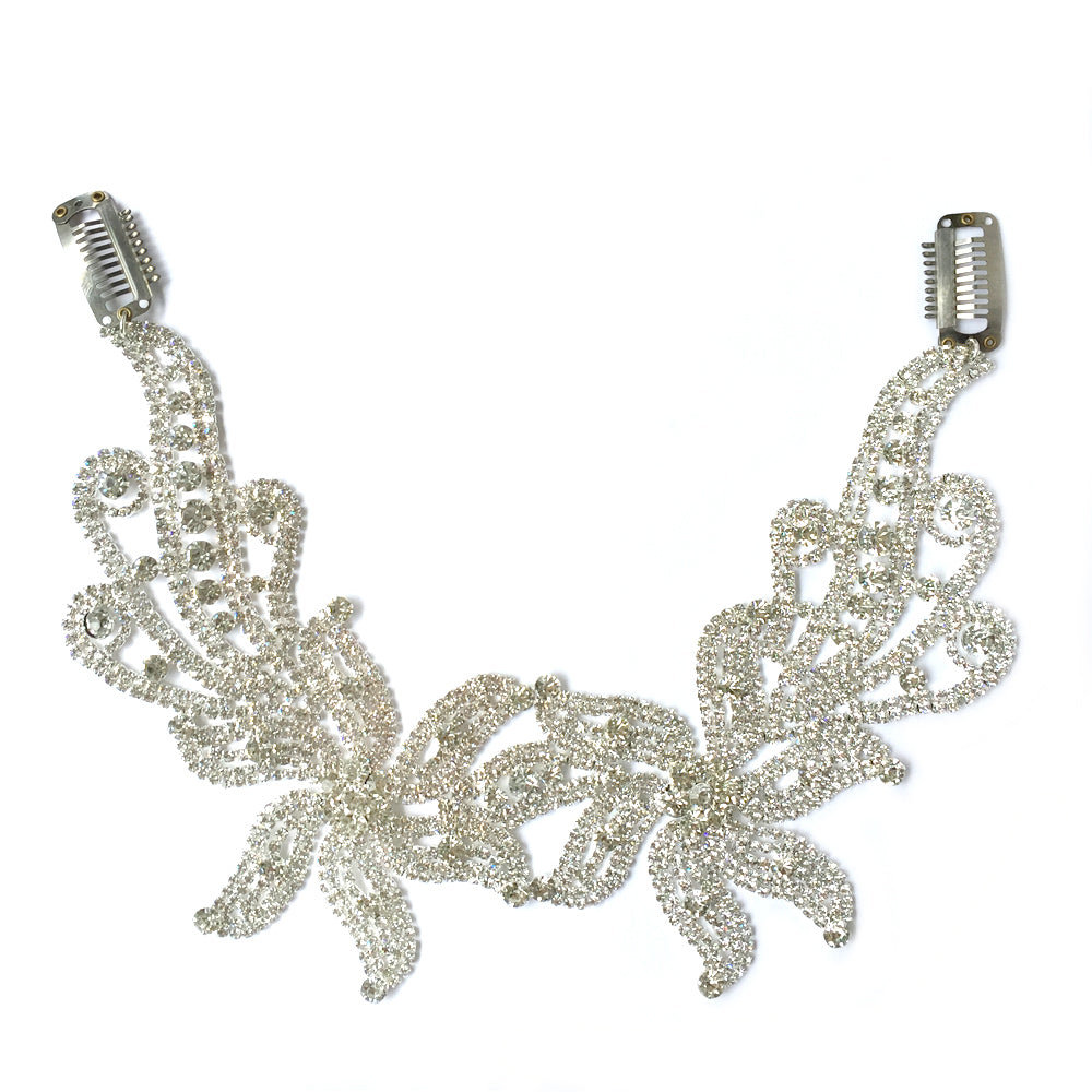 Black Boho Rhinestone Back Headpiece, Big Bridal Back Headpiece for Weddings, Bohemian Headpiece for Back of the Head