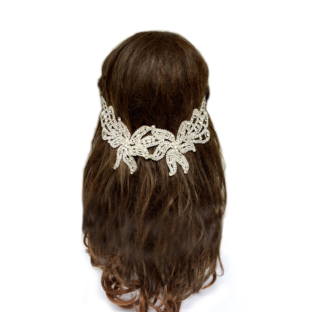 Black Boho Rhinestone Back Headpiece, Big Bridal Back Headpiece for Weddings, Bohemian Headpiece for Back of the Head