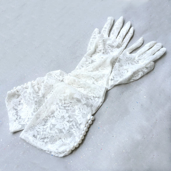 Guantes de boda, guantes de marfil, guantes largos de encaje con joyas de perlas