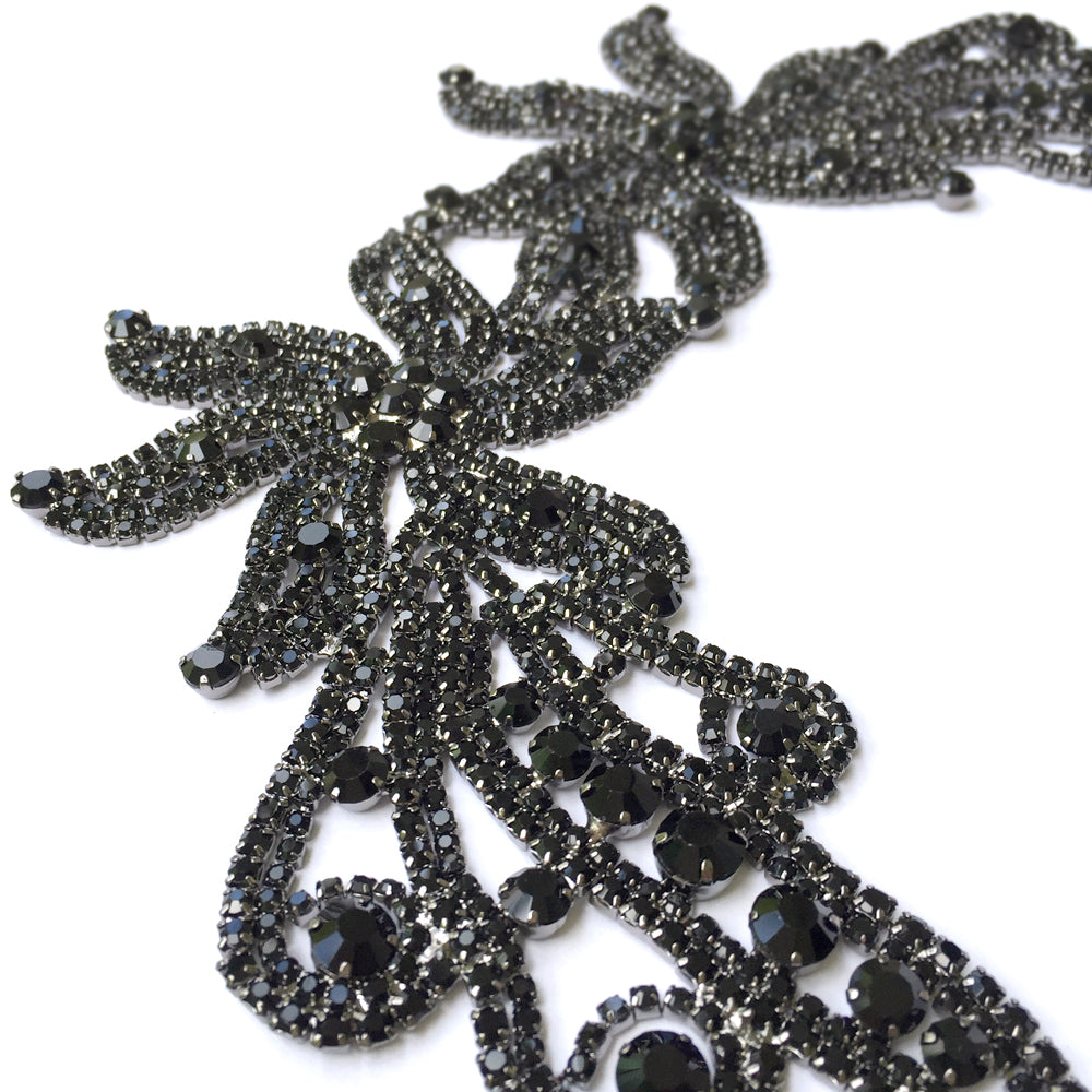 Black Boho Rhinestone Back Headpiece, Big Bridal Back Headpiece for Weddings, Bohemian Headpiece for Back of the Head