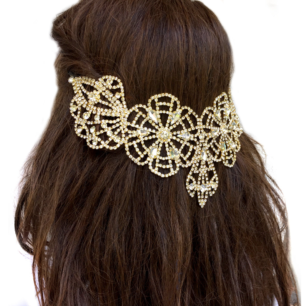 Peine de pelo de novia de oro, accesorio de pelo de boda de declaración vintage, peine de pelo de pedrería