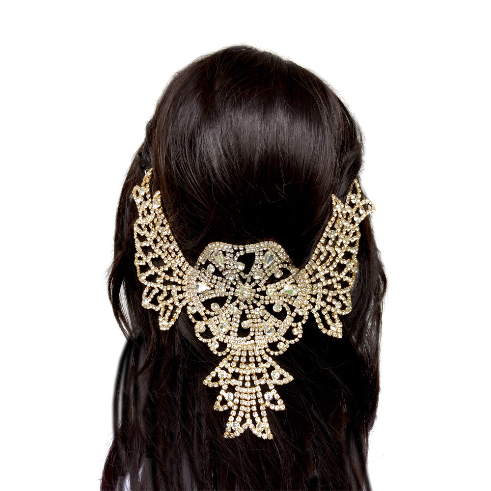 Large Statement Bridal Back Headpiece, Big Back Hair Piece Bridal, Rhinestone Hair Piece Wedding, Dance, Photo shooting