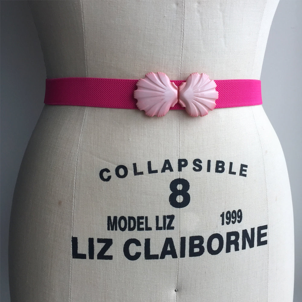 Mermaid Seashell Belt, Elastic Dress Belt, Retro Dress Belt, 1970s Shell Belt Buckle from Japan