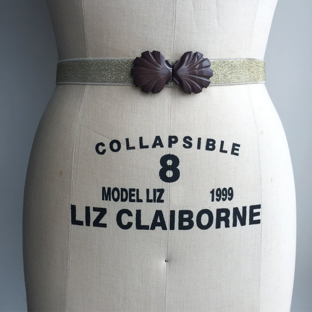 Mermaid Seashell Belt, Elastic Dress Belt, Retro Dress Belt, 1970s Shell Belt Buckle from Japan