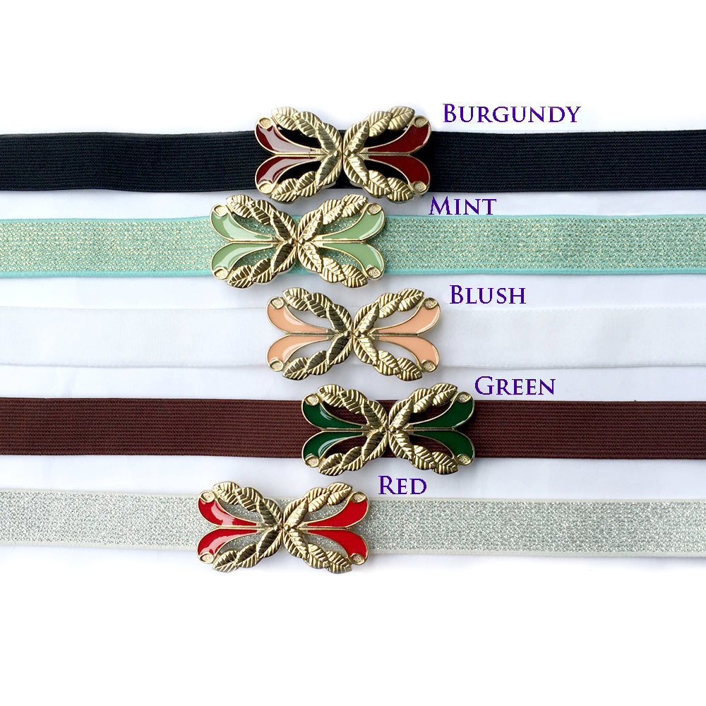 Gold Leaf Waist Belt, Vintage Belt Buckle, Custom Elastic Belt, Extra Small & Plus Size Belt