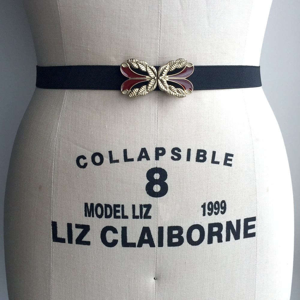 Gold Leaf Waist Belt, Vintage Belt Buckle, Custom Elastic Belt, Extra Small & Plus Size Belt