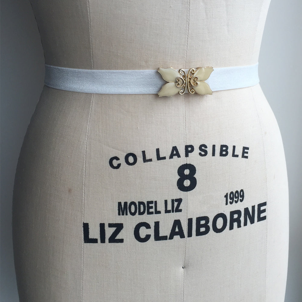 Gold Flower Belt, Custom Elastic Belt with 1970s Vintage Belt Buckle from Japan, Plus Size Belt