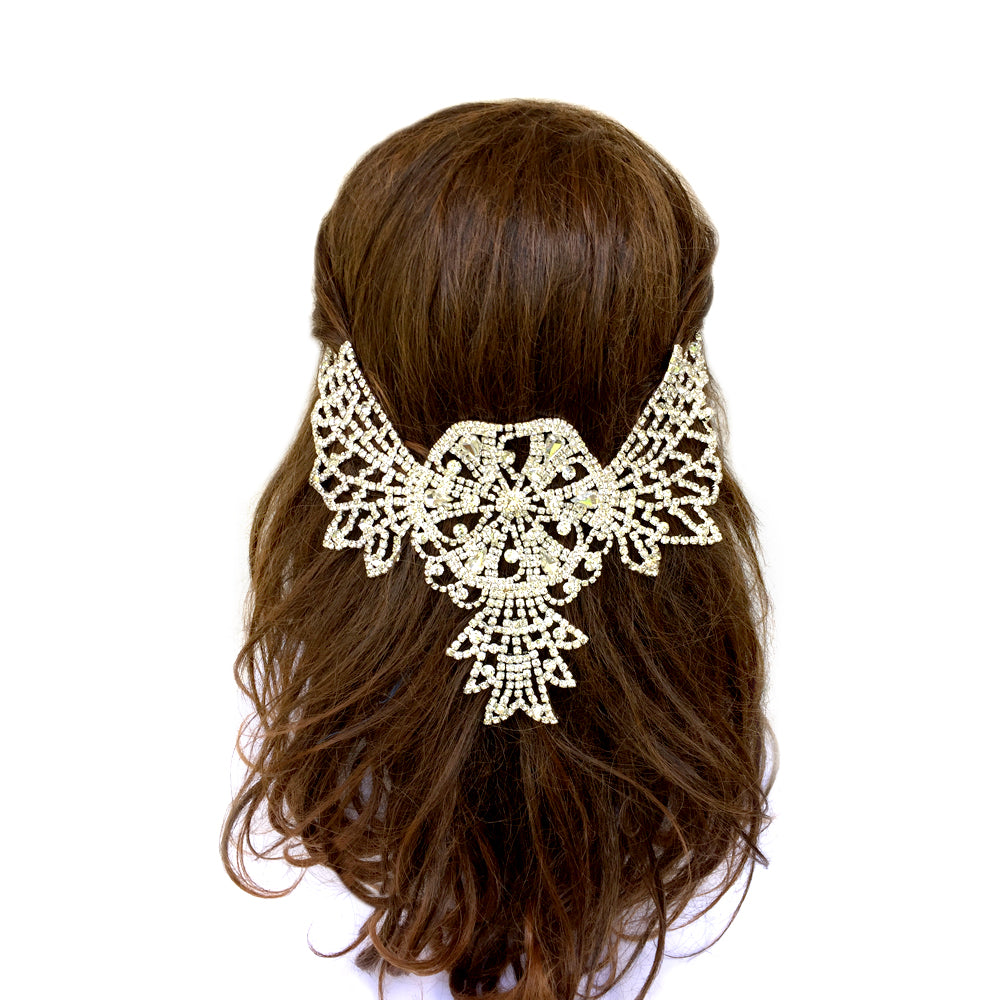 Large Statement Bridal Back Headpiece, Big Back Hair Piece Bridal, Rhinestone Hair Piece Wedding, Dance, Photo shooting