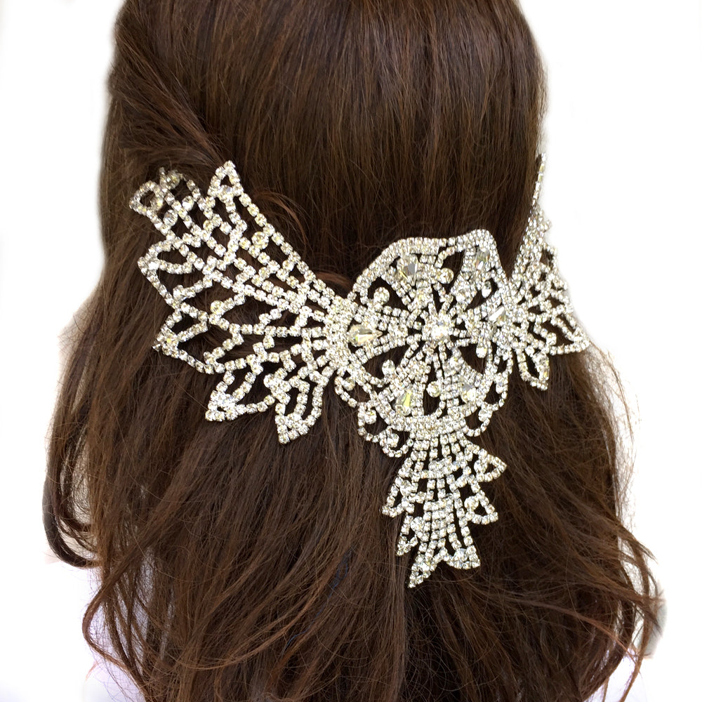 Large Statement Bridal Back Headpiece, Big Back Hair Piece Bridal, Rhinestone Hair Piece Wedding, Dance, Photo shooting