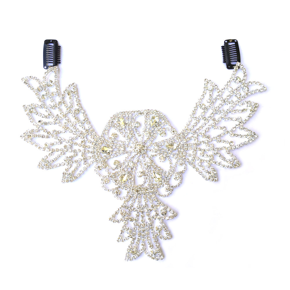 Large Statement Bridal Back Headpiece, Big Back Hair Piece Bridal, Rhinestone Hair Piece Wedding, Dance, Photo shooting