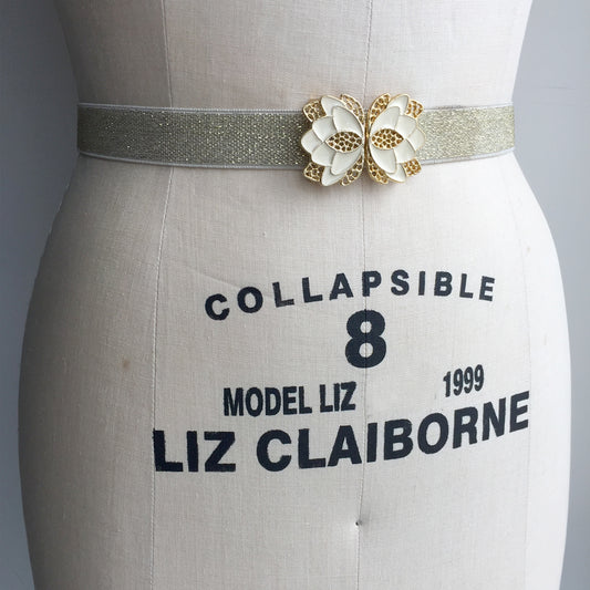 Gold Wedding Belt, Gold Evening Belt, Waist Belt with Vintage Metal Belt Buckle