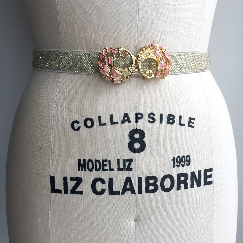 Gold Bridal Belt with Clasp, Gold Evening Metal Belt, 1960s 1970s Elastic Belt with Vintage Metal Belt Buckle