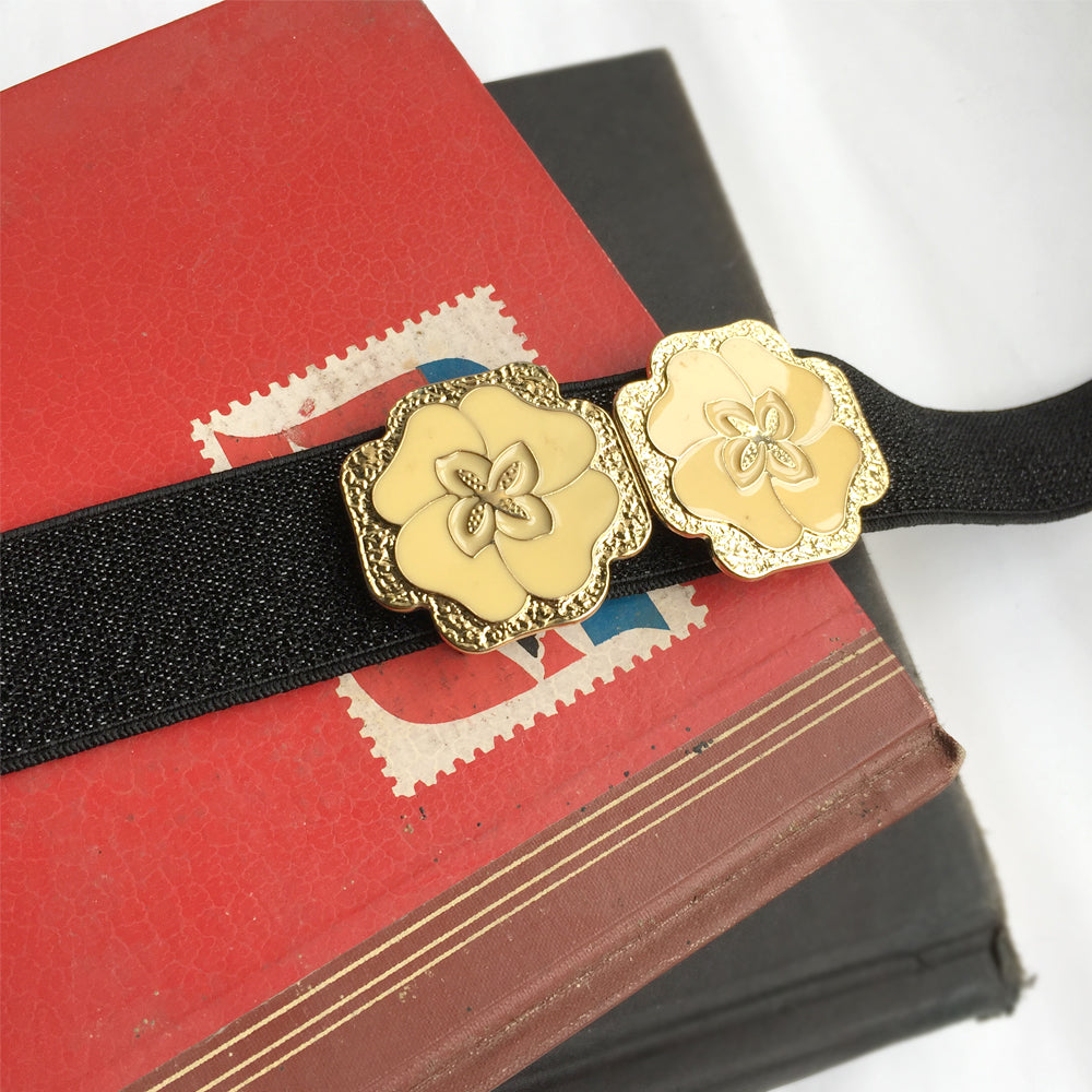 Hebilla de cinturón de flores de Japón, cinturón elástico vintage personalizado, cinturón elástico dorado, accesorios de la década de 1920
