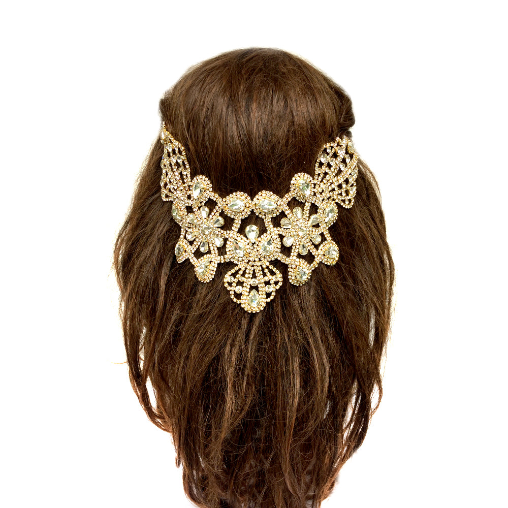 Big Bridal Back Hair Accessories Gold, Large Back Hair Jewelry Bridal, Big Statement Back Hair Piece