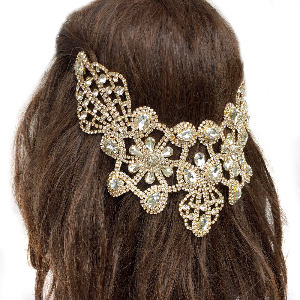 Big Bridal Back Hair Accessories Gold, Large Back Hair Jewelry Bridal, Big Statement Back Hair Piece