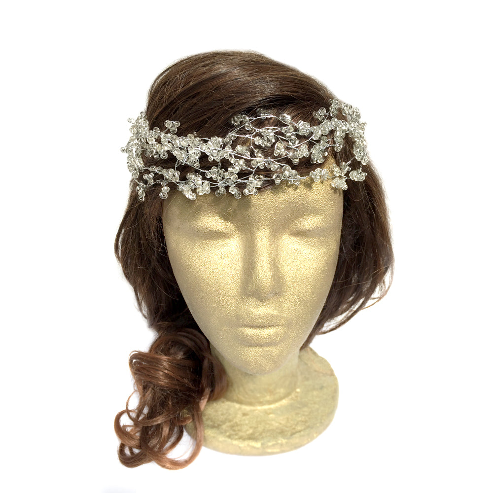 Tiara de pelo de boda, corona de alambre plateado, diadema de halo nupcial
