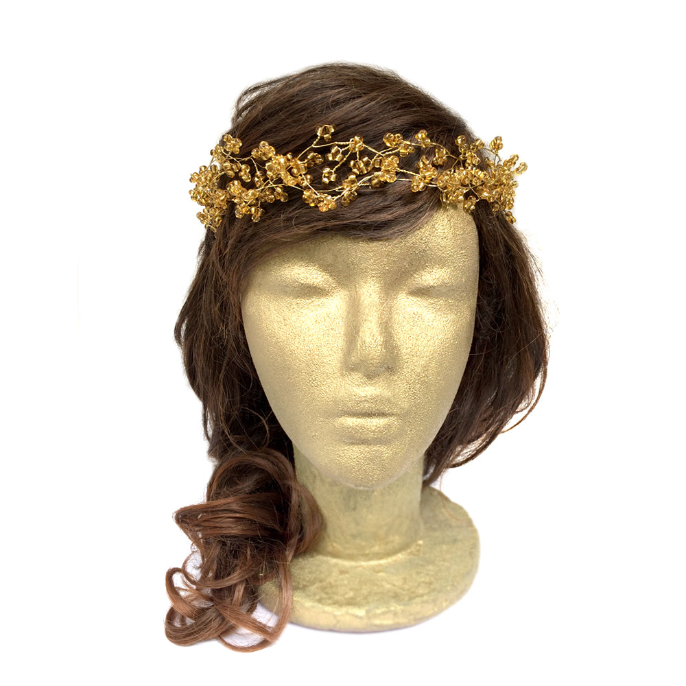 Grecian Headpiece Wedding, Bohemian Bridal Hair, Handmade Gold Circlet Crown