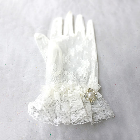 Ivory Lace Bridal Gloves, Lace Wedding Gloves Ivory, Ladies Short Dress Gloves, Lace Wrist Gloves Ivory