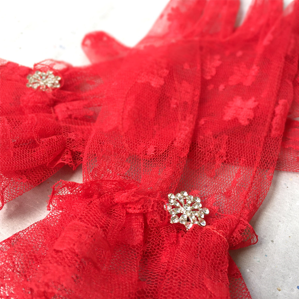 Red Bridal Gloves, Red Wedding Gloves, Gothic Accessories