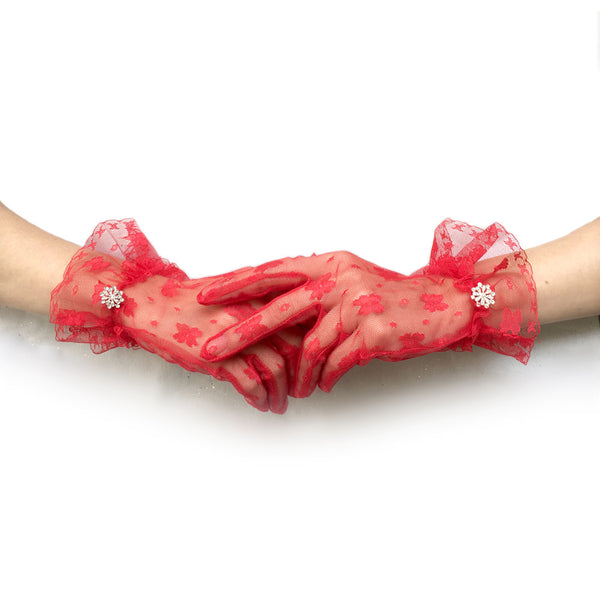 Red Bridal Gloves, Red Wedding Gloves, Gothic Accessories