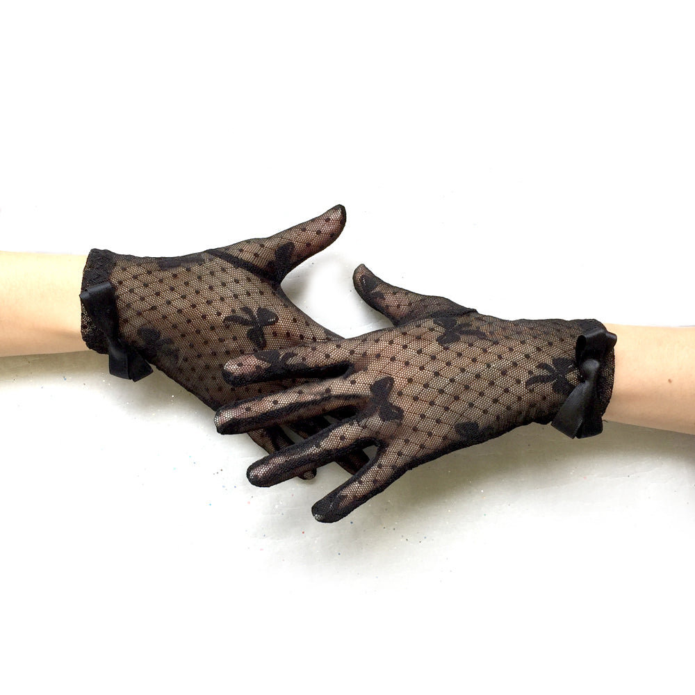 Black Lace Formal Gloves, Sheer Gloves, Bridal Lace Gloves, Black Gloves for Dress, White
