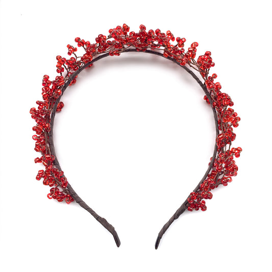 Diadema de niña grande, diadema con cuentas rojas, tiara nupcial roja cereza, niño adolescente adulto