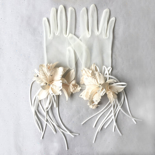 Guantes de boda Guantes de encaje de marfil, Guantes Brial Marfil con pedrería, Fiesta del té, Noche, Formal