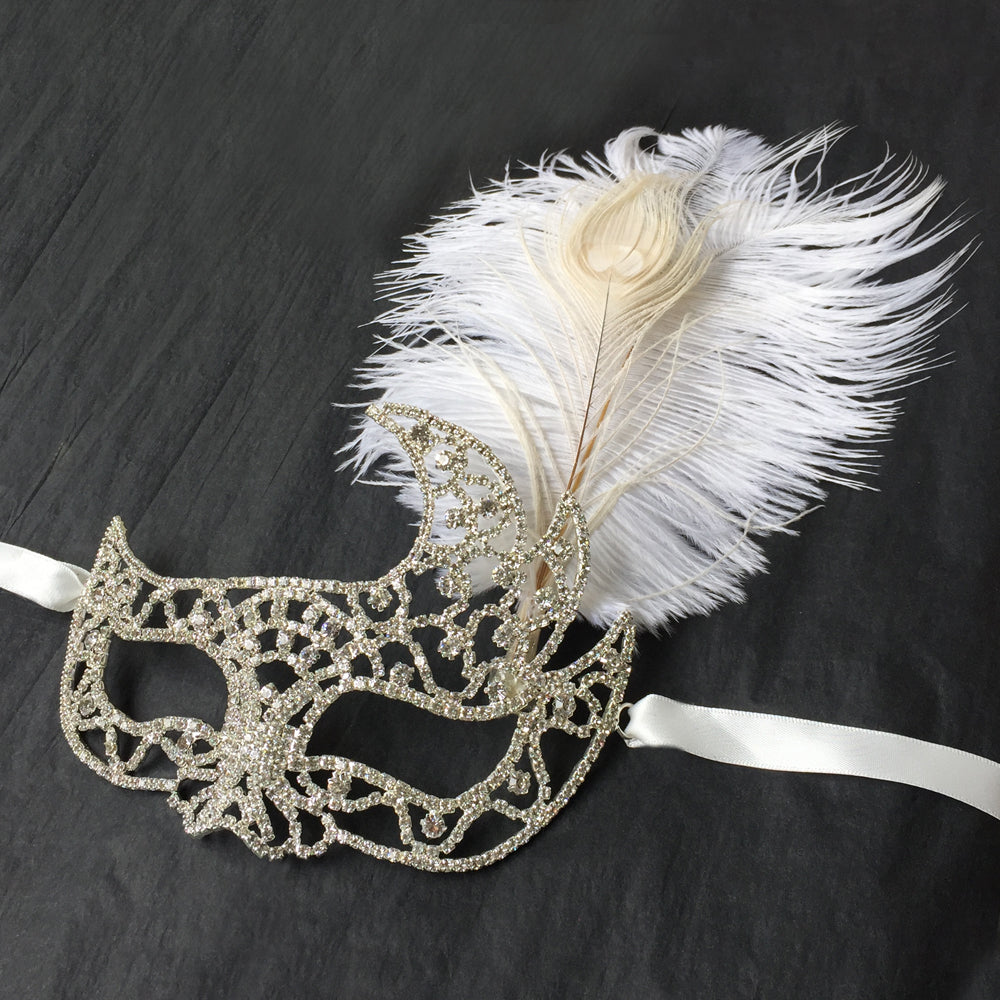 Silver Rhinestone Masquerade Mask, Masked Woman Costume, Theme Party Masquerade