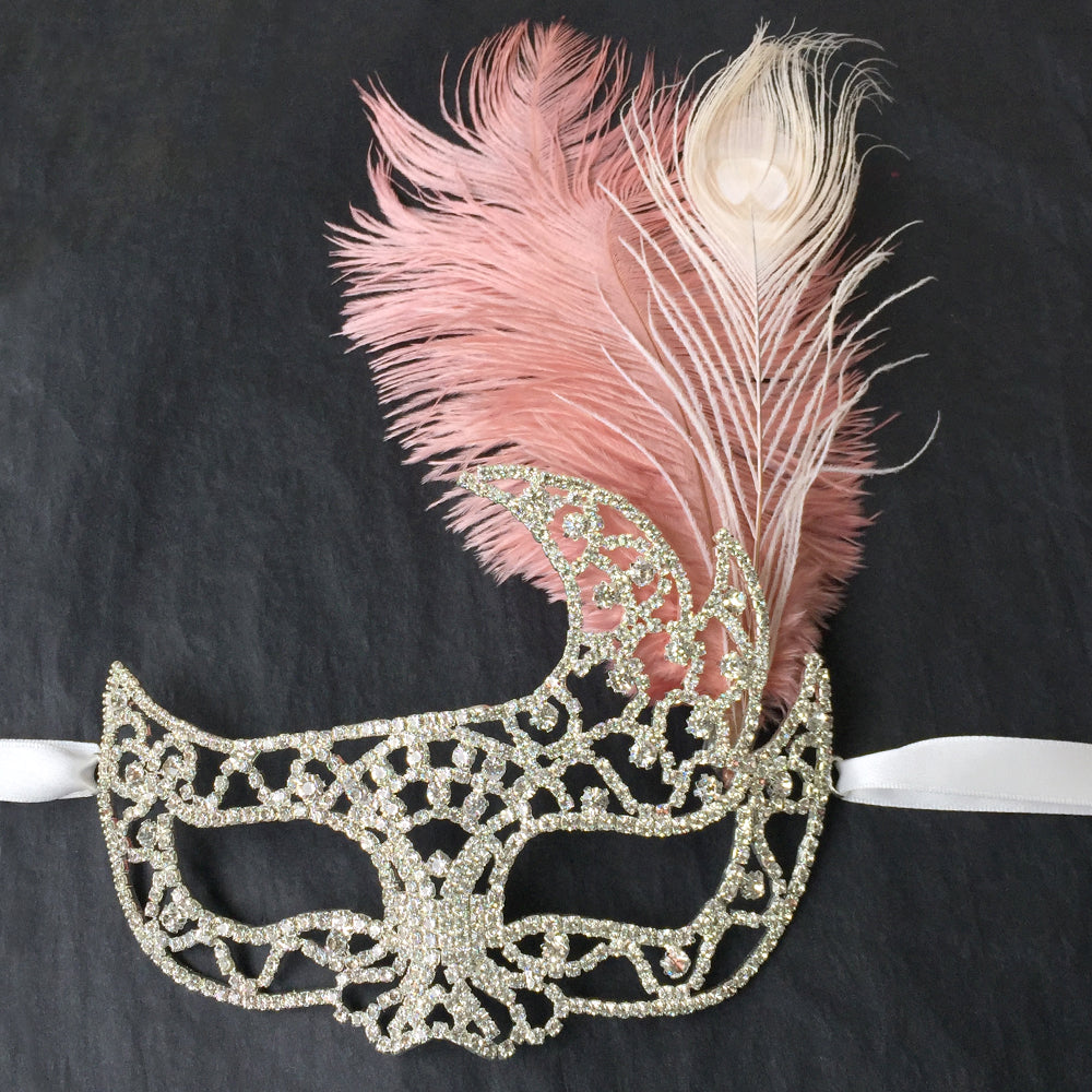 Máscara de mascarada de pedrería plateada, disfraz de mujer enmascarada, mascarada de fiesta temática