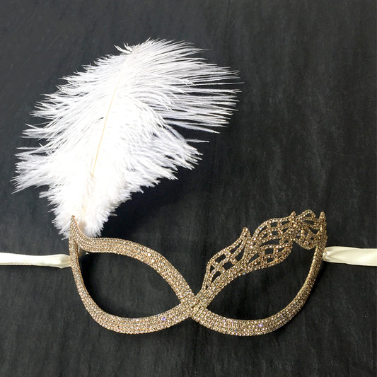 Masquerade Ball Mask, Masquerade Wedding Mask with White Ostrich Feather, Prom Mask, Formal Mask