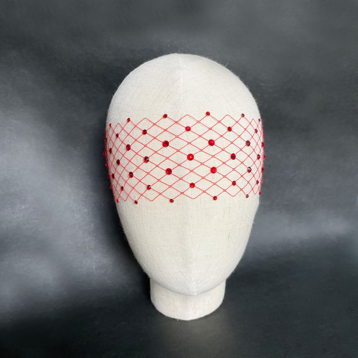 Diadema con velo de cara de cristal, tocado rojo, velo para boda, máscara para ojos, joyería para el cabello