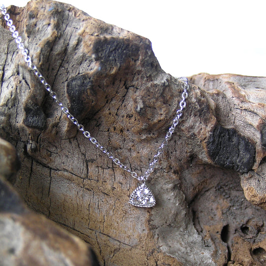 Sterling Silver Triangle Necklace with Crystal, Dainty Delicate Necklace, Sterling Silver Necklace