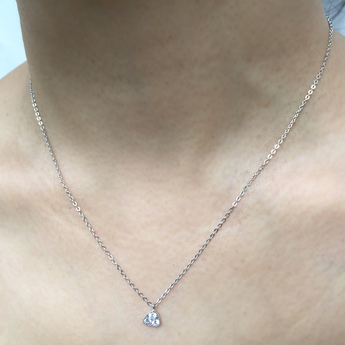 Sterling Silver Triangle Necklace with Crystal, Dainty Delicate Necklace, Sterling Silver Necklace