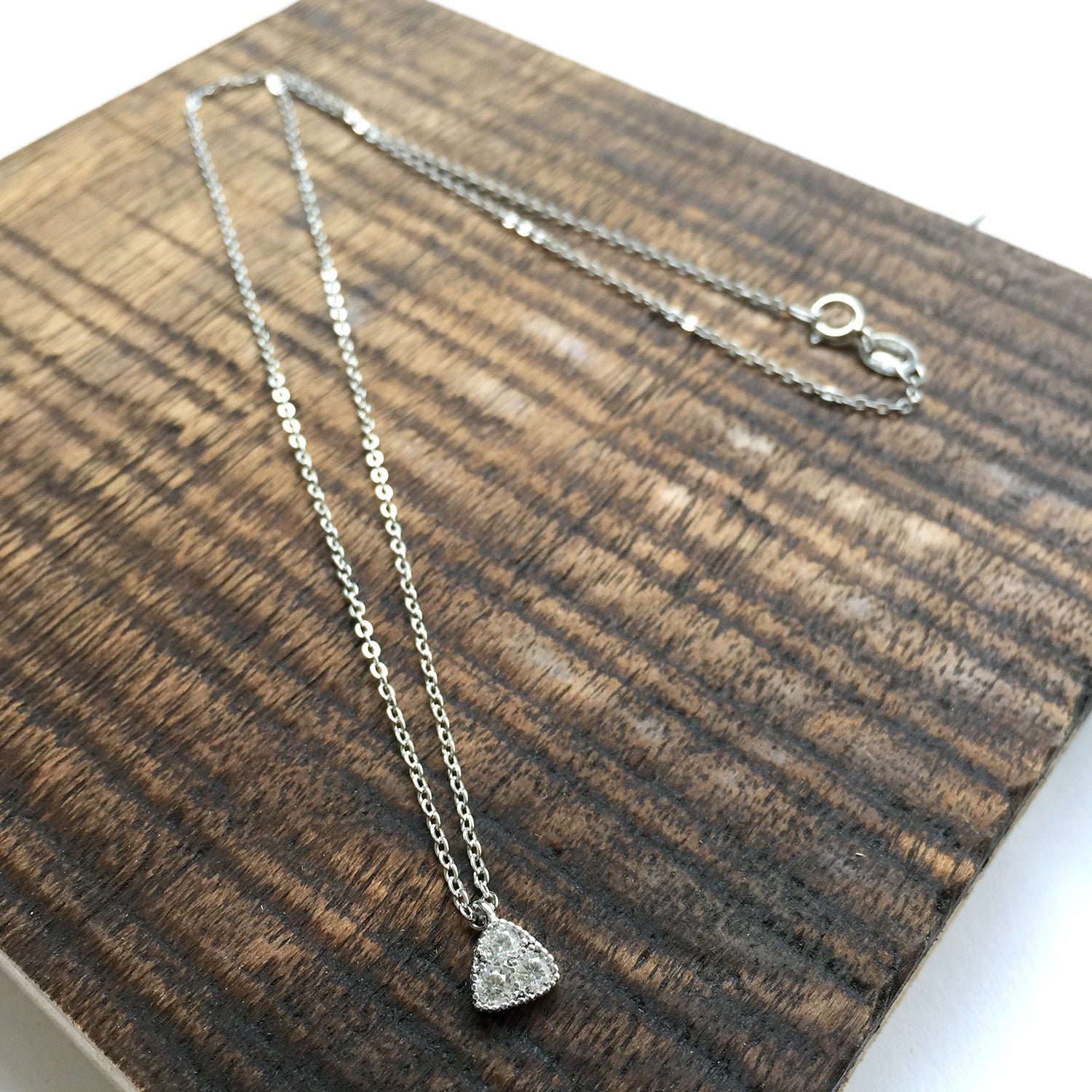 Sterling Silver Triangle Necklace with Crystal, Dainty Delicate Necklace, Sterling Silver Necklace