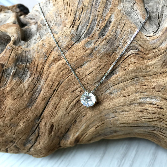 Crystal Necklace Sterling Silver, Tiny Crystal Charm Necklace, Minimalist Jewelry Silver, Gift for Mum