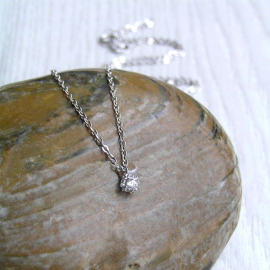 Tiny Crystal Ball Necklace, Women Sterling Silver Tiny Crystal Ball Pendant, Crystal Ball Jelwelry
