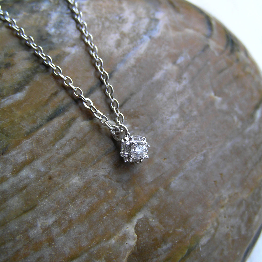 Tiny Crystal Ball Necklace, Women Sterling Silver Tiny Crystal Ball Pendant, Crystal Ball Jelwelry