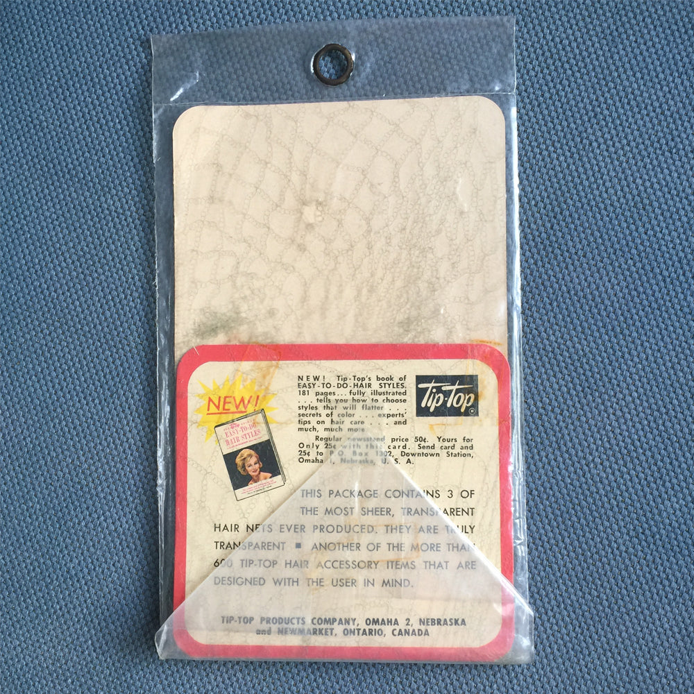 1960s Tip Top Nylon Hair Net, Hairnet, Vintage Hair Accessories, Blonde, Light Brown, Grey, White