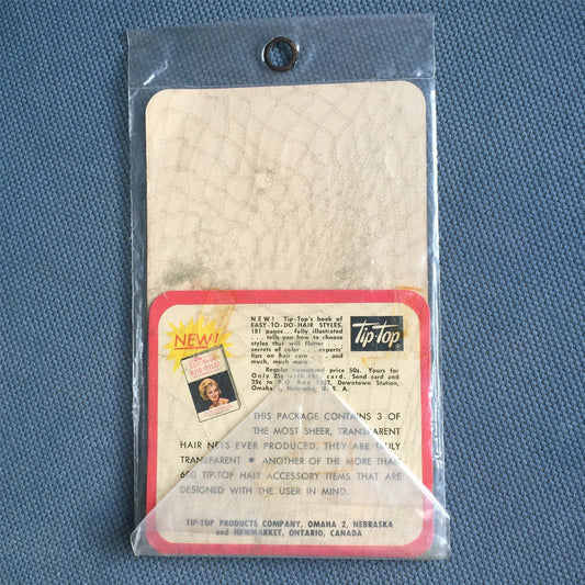 1960s Tip Top Nylon Hair Net, Hairnet, Vintage Hair Accessories, Blonde, Light Brown, Grey, White