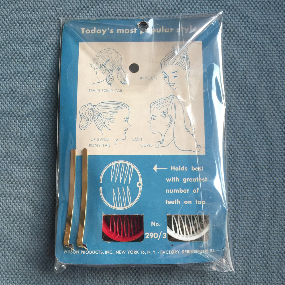Vintage Double Ring Comb and Hair Pins, Retro Hair Accessory, Ponytail Holder, 1940 and 1950s hair styles