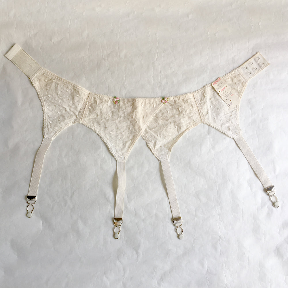 Vintage Embroidered Fabric Garter Belt, Suspender Belt, Vintage Lingerie, by Carnival in Size 24 with Original Size Tag