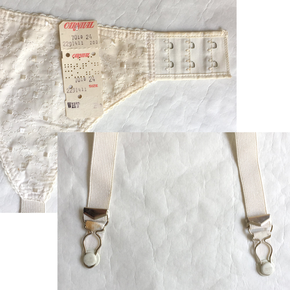 Cinturón de liga de tela bordada vintage, cinturón de tirantes, lencería vintage, de Carnival en talla 24 con etiqueta de tamaño original
