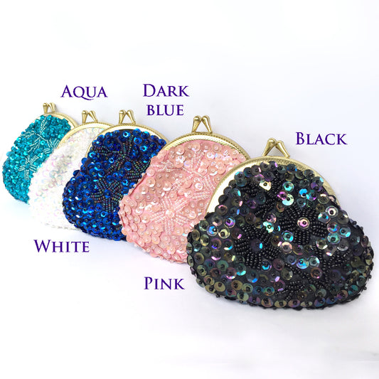 Vintage Style Sequin Coin Purse, Small Pouch, Bachelorette Party Favor Set, Hen Gift