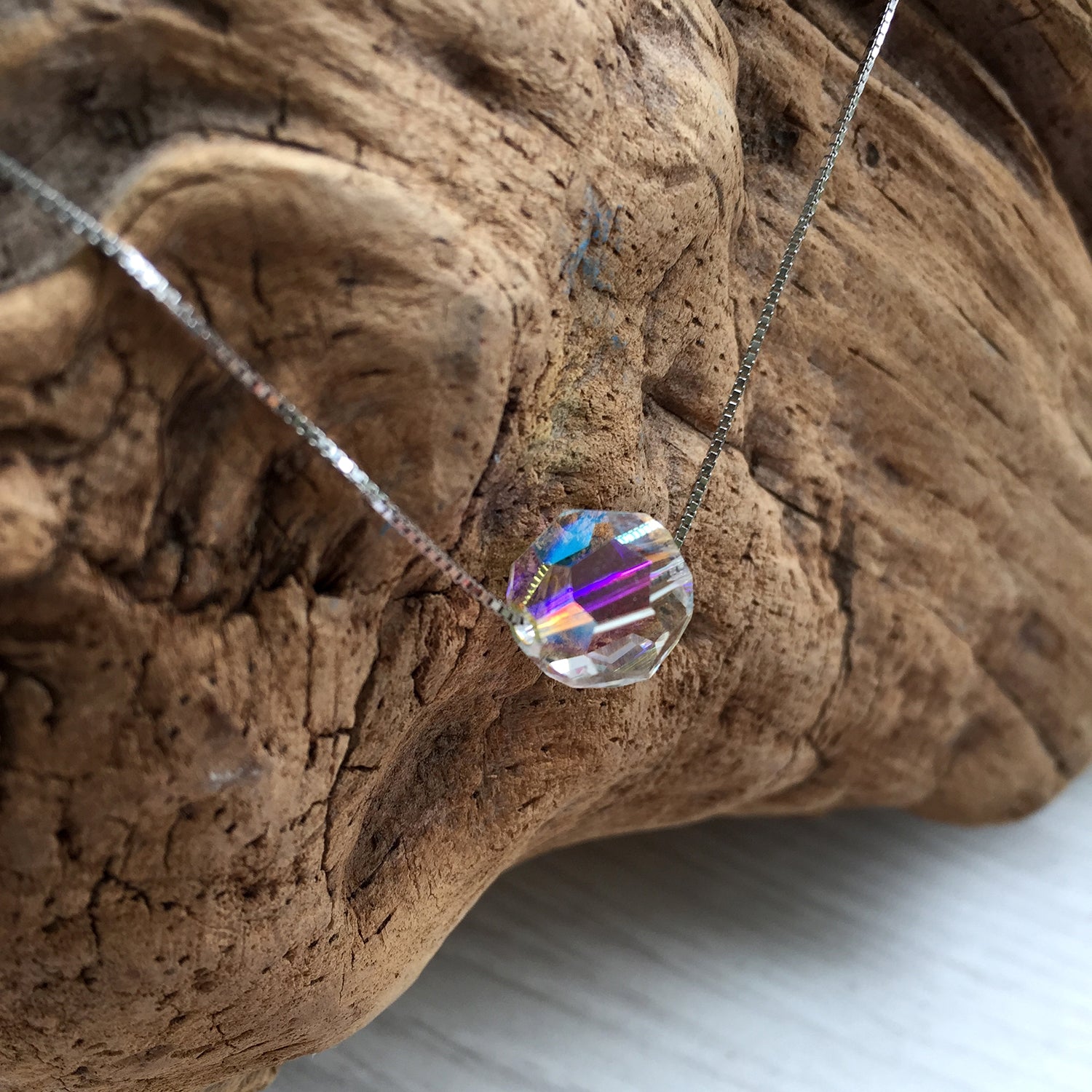 Floating Necklace Chain, AB Crystal Pendant Necklace, Mother Day, Gift Idea