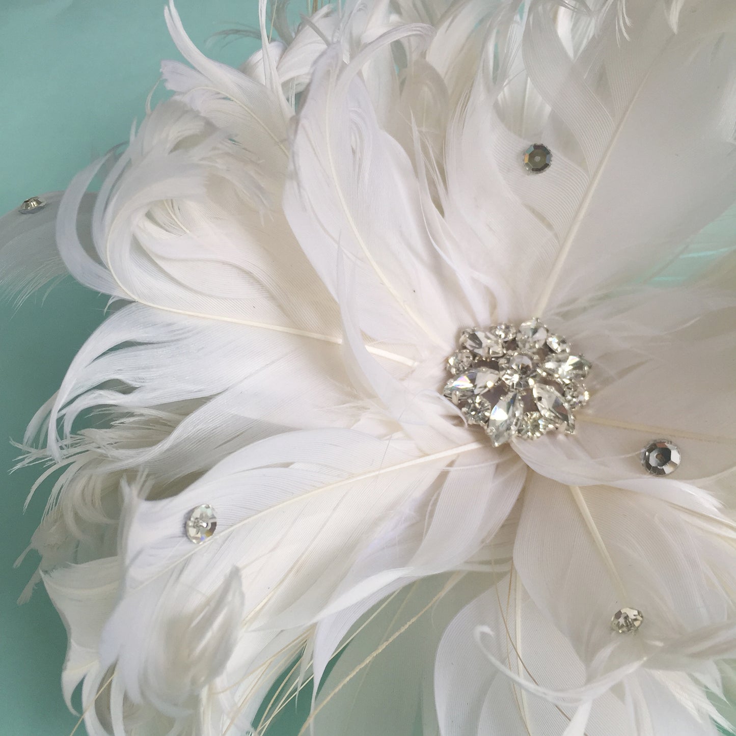 Large Feather Floral Headpeice, Ivory Feather and Rhinestone Flower Bridal Fascinator, Special Occasion Headpiece