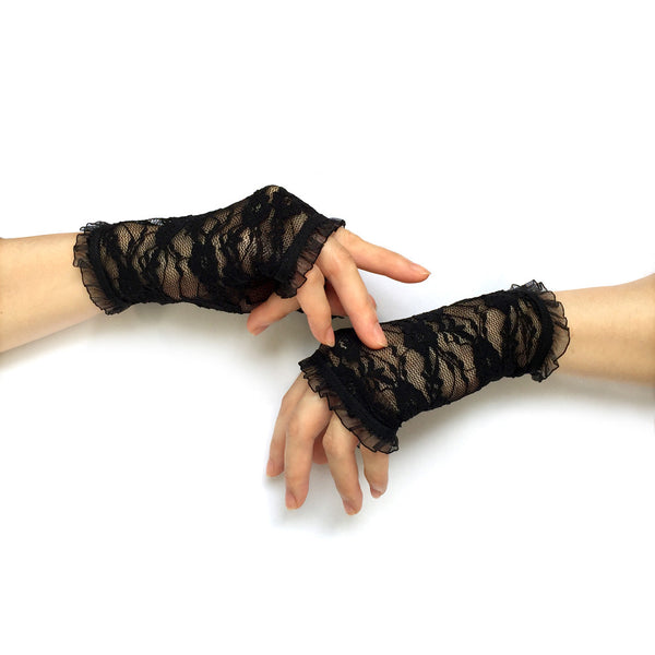 Guantes negros para mujer, guantes de encaje sin dedos negros, guantes negros